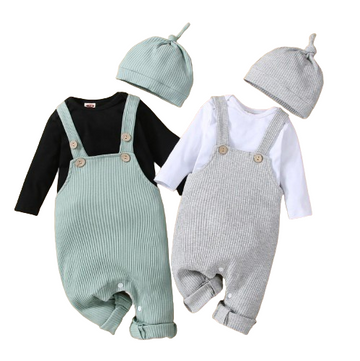 Ribbed Romper Suspender Pants Set